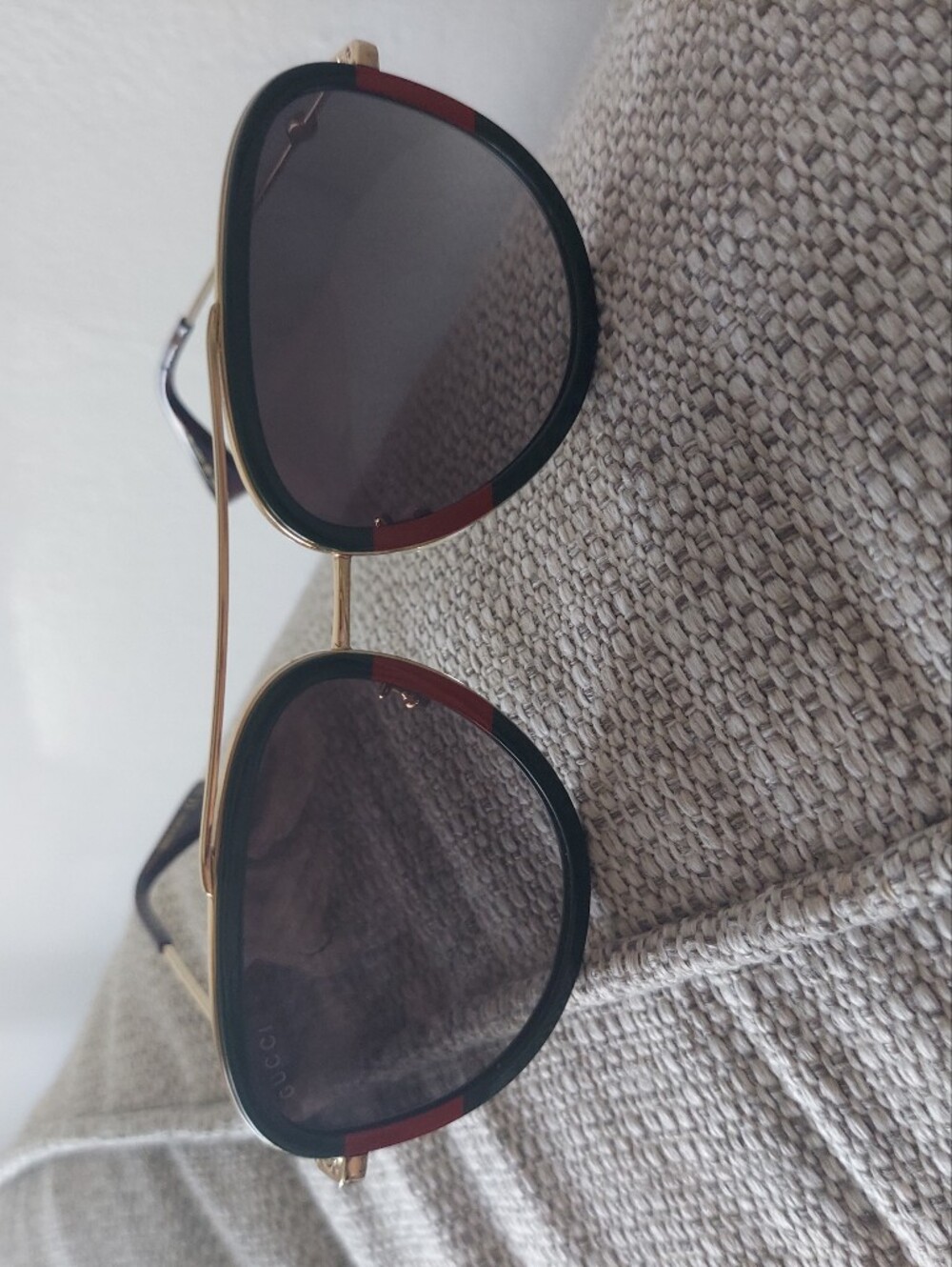 Gucci Gold Frame Black Sunglasses with Red Trim